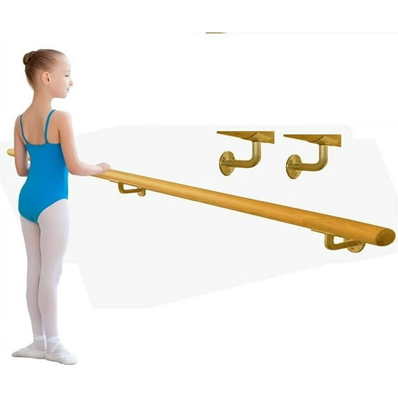 Enhance Your Ballet Space with our Fixed Height Wall Mount Ballet Barre (Gold) – Perfect for 1.5" to 2.0" Wooden Dowels. Easy Installation, 2 Brackets Included!