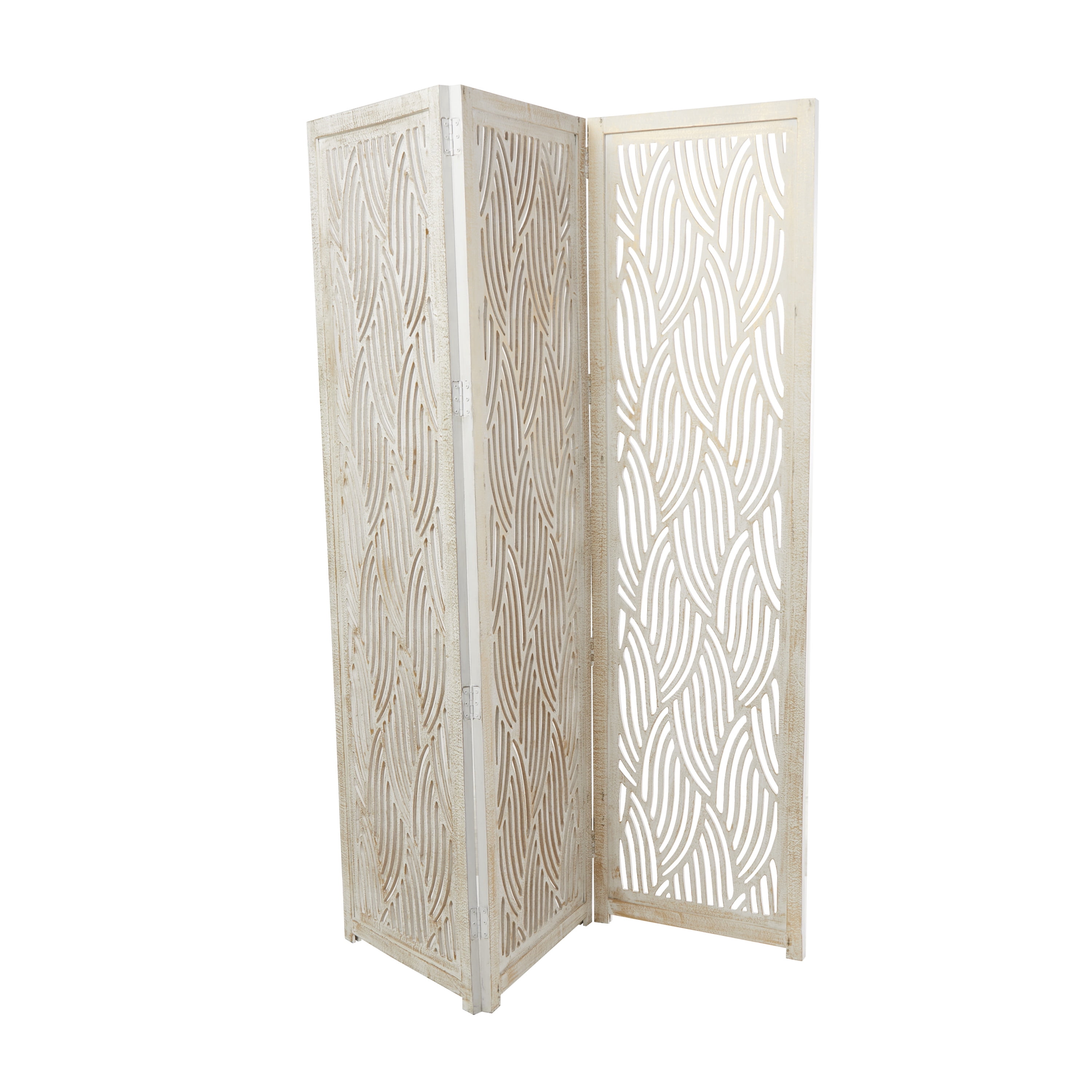 DecMode 60" x 80" White Wooden 3 Panel Room Divider Screen, 1-Piece