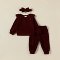 thumbnail image 6 of Coerni Toddler Baby Girl Clothes 3 6 9 12 18 24 Months Fall Outfits Solid Long Sleeve Sweatshirt Tops + Pants + Headwear Set, 6 of 8
