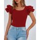 thumbnail image 3 of Blusa PRETTYGARDEN con Mangas de Volantes Rojo Óxido XL, 3 of 8