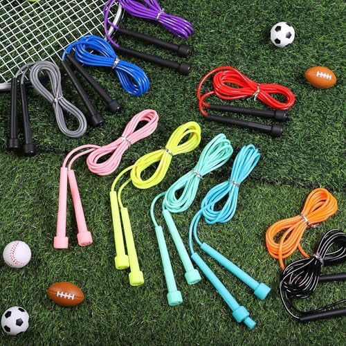 WLIKKS PVC Skipping Rope Adjustable Jump Rope for Kids Multicolor Jump Rope Bulk with Plastic Handles Lightweight for Outdoor Fitness Exercise and Weight Loss, Training and Racing