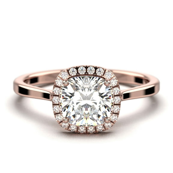 Dazzling Halo 1.55 Carat Cushion Cut Diamond Moissanite Engagement Ring, Wedding Ring in 10k Solid Rose Gold Shank, Gift For Her Promise Ring, Anniversary Ring, Spectacular And Decorative Ring