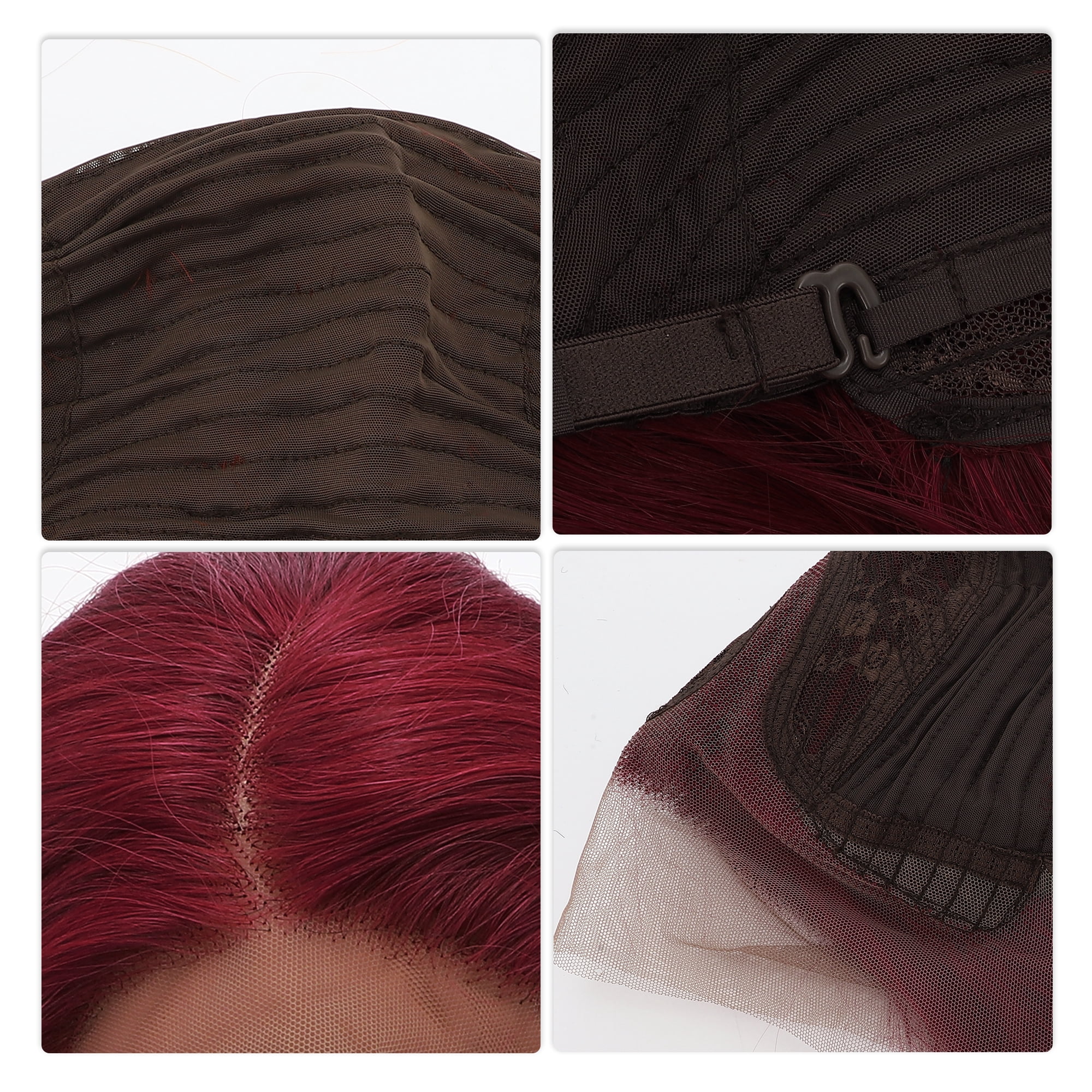 Unique Bargains 1 Pc Straight Short Hair Hair Wig Real Human Hair 6in 13x4x1in 150 Human Wig Red for Women