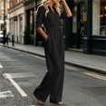 thumbnail image 7 of Wenini Women's Lapel Collar Button Cotton Linen Jumpsuit 3/4 Sleeve Wide Leg Solid Jumpsuit with Belted Waist, 7 of 7
