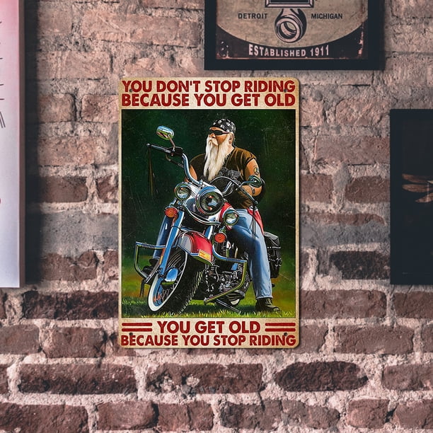 Old Man Riding Metal Tin Sign Placa Para Bar Pub Club Garage Wall Home Decor Likrtyny Arte Deco