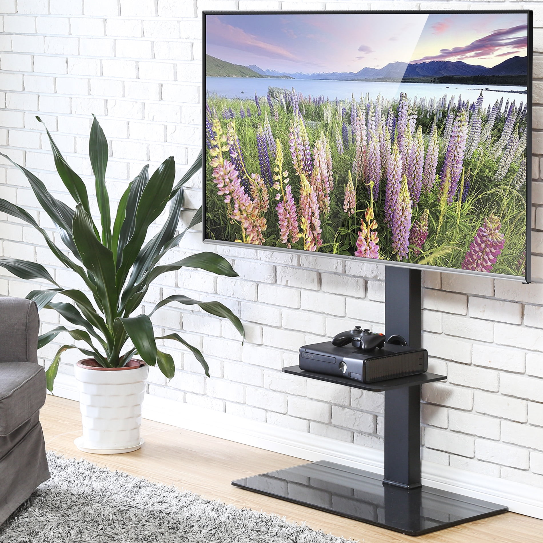 FITUEYES Swivel Cantilever TV Stand with Shelf for 50-80 Inch LCD LED Flat Screen TT208001MB 
