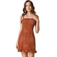 thumbnail image 1 of Unique Bargains Femmes Imprimé Spaghetti Sangle Volant Fusée Mini Robe, 1 of 6