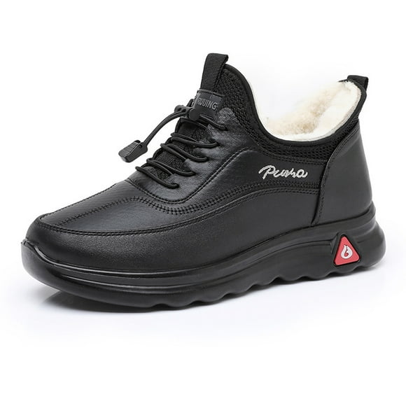 Men's Casual Leather Snow Boots Non-Slip Comfortable Waterproof Lightweight Outdoor Hiking Winter Thickening Shoes Black 10 US