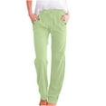 thumbnail image 2 of Odbmxy Plus Size Pants for Women Straight-Leg Cotton Linen Long Womens Trousers Loose Elastic Waist Green with Pockets Pants,XL, 2 of 6