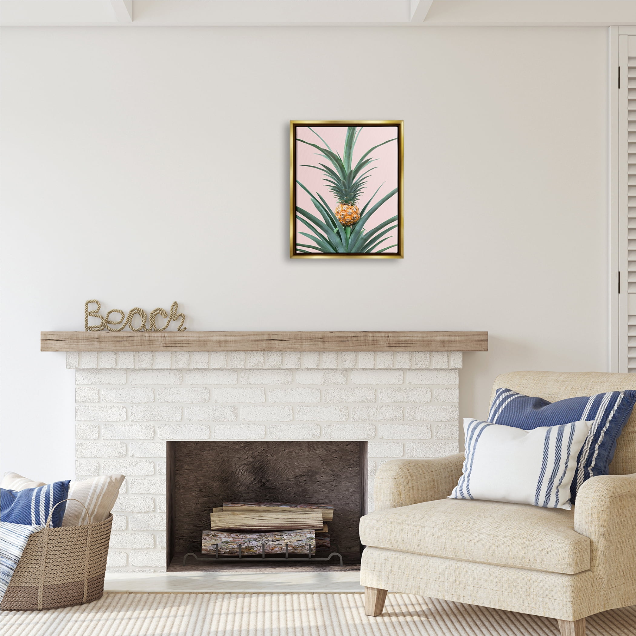 Stupell Industries Pineapple Plant on Pink Food & Beverage Photography Gold Floater Framed Art Print Wall Art, 17 x 21