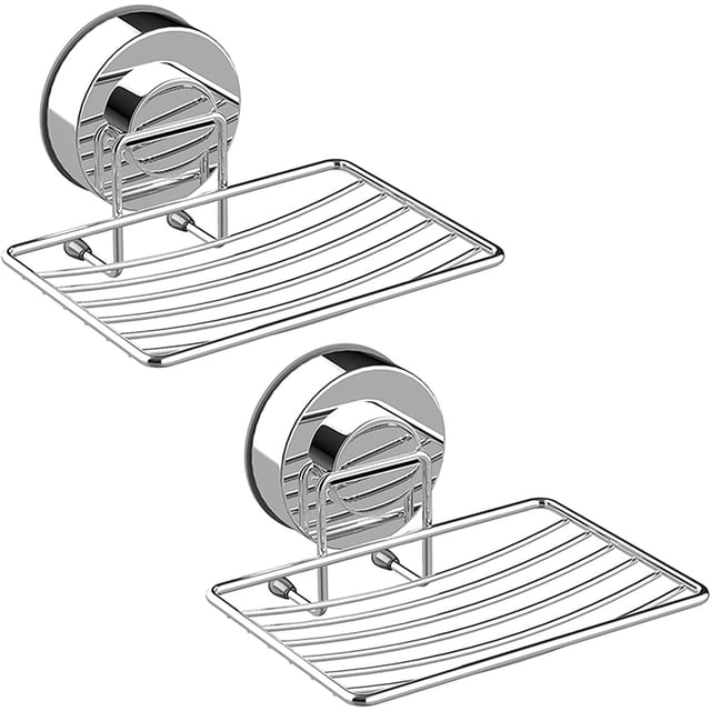 Plata Juego de 2 jaboneras con ventosa Jabonera de acero inoxidable 304 Soporte para esponja Bandeja de almacenamiento duradera para baño y cocina Sin taladrar
