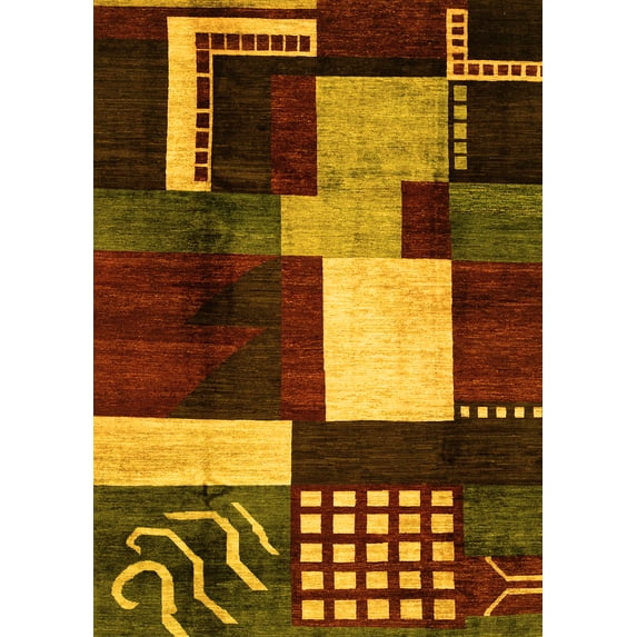 Ahgly Company Indoor Rectangle Abstract Yellow Modern Area Rugs, 5' x 7'
