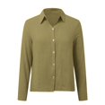 thumbnail image 4 of vigerkar Womens Button Down Shirt 2025 Summer Casual Long Sleeve Solid Color Shirts Loose Work Tops Bronze, L, 4 of 5
