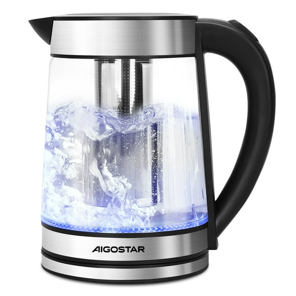 Aigostar Tetera Eléctrica, Hervidor de agua, infusor de té extraíble, 1.7L, 1200W, Iluminación LED, Apagado Automático, Base Removible