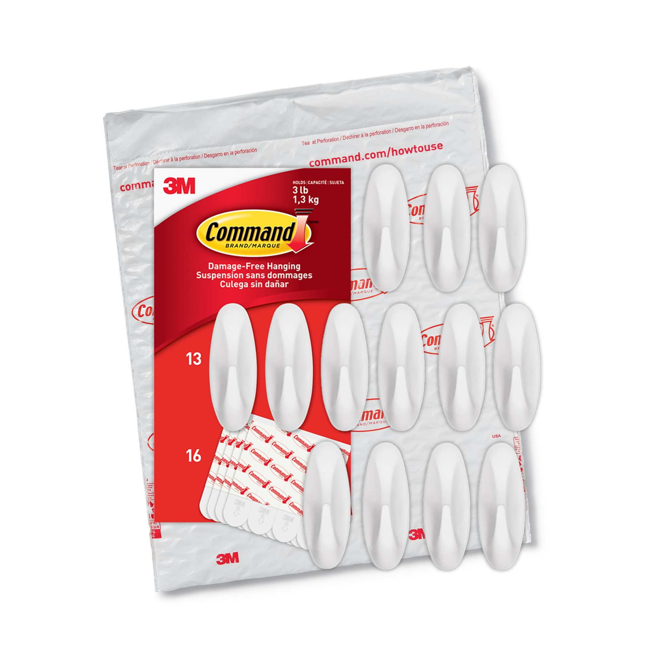 (3 pack) Command Medium Designer Wall Hooks, White, 13 Plastic Hooks