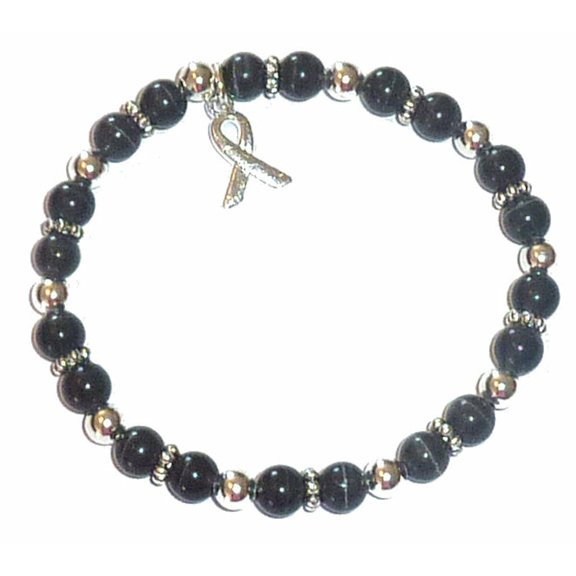 Skin Cancer Bracelet - Black (Melanoma) Cancer Awareness Stretch Bracelet - Fits Adults - Packaged