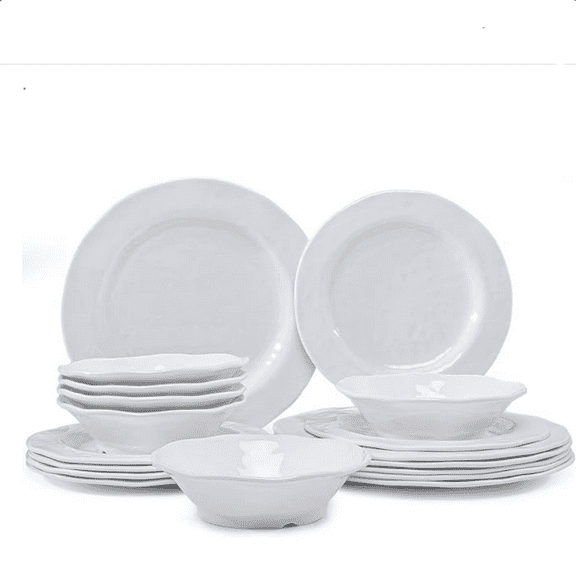 Basic White Melamine Dinnerware Sets 18 Piece melamine dishes set Service for 6 Plates and Bowls Sets Great for Indoor and Outdoor Use Dishwasher safe