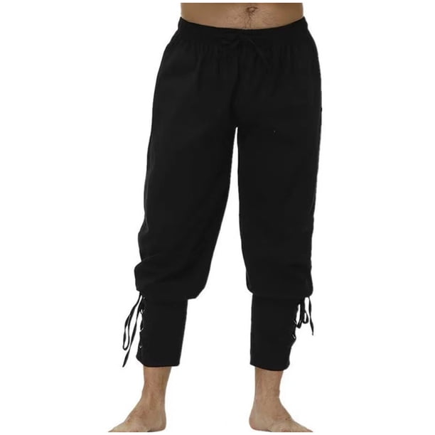 Pantalones largos para hombre, moda de ocio, color sólido, con correa de cuerda, bolsillo para los pies, pantalones largos para hombre, abrigo de poliéster