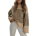 thumbnail image 3 of Women'S Oversized Long Sleeve Fuzzy Knit Casual Chunky Pullover Sweater Fall Outfits Clothes Camel Black Stripe XL, 3 of 8