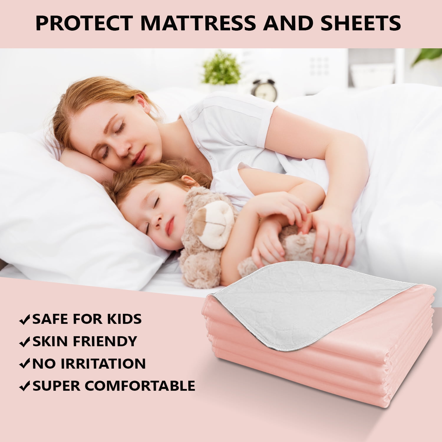 4 Pack, Bed Pad Standard Reusable Underpad Washable 34x36 Pink