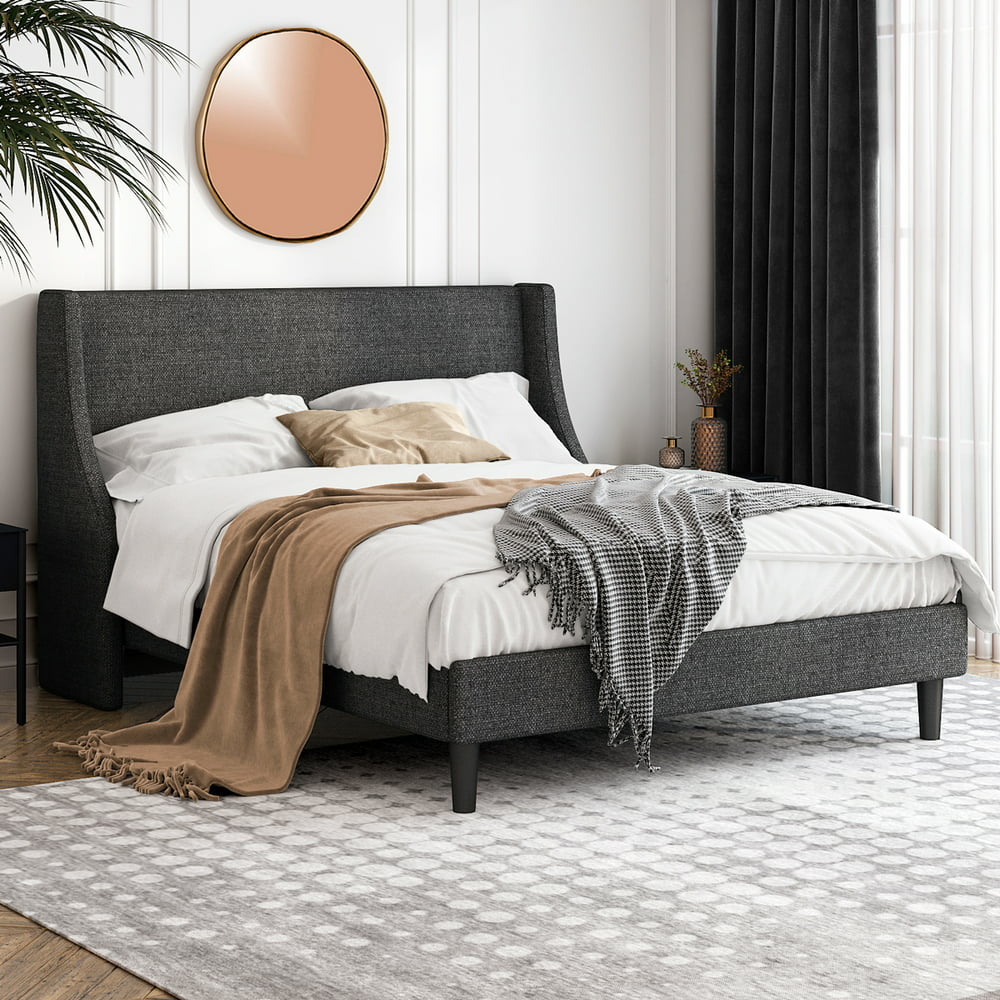 Amolife Full Size Modern Platform Upholstered Bed Frame with Deluxe