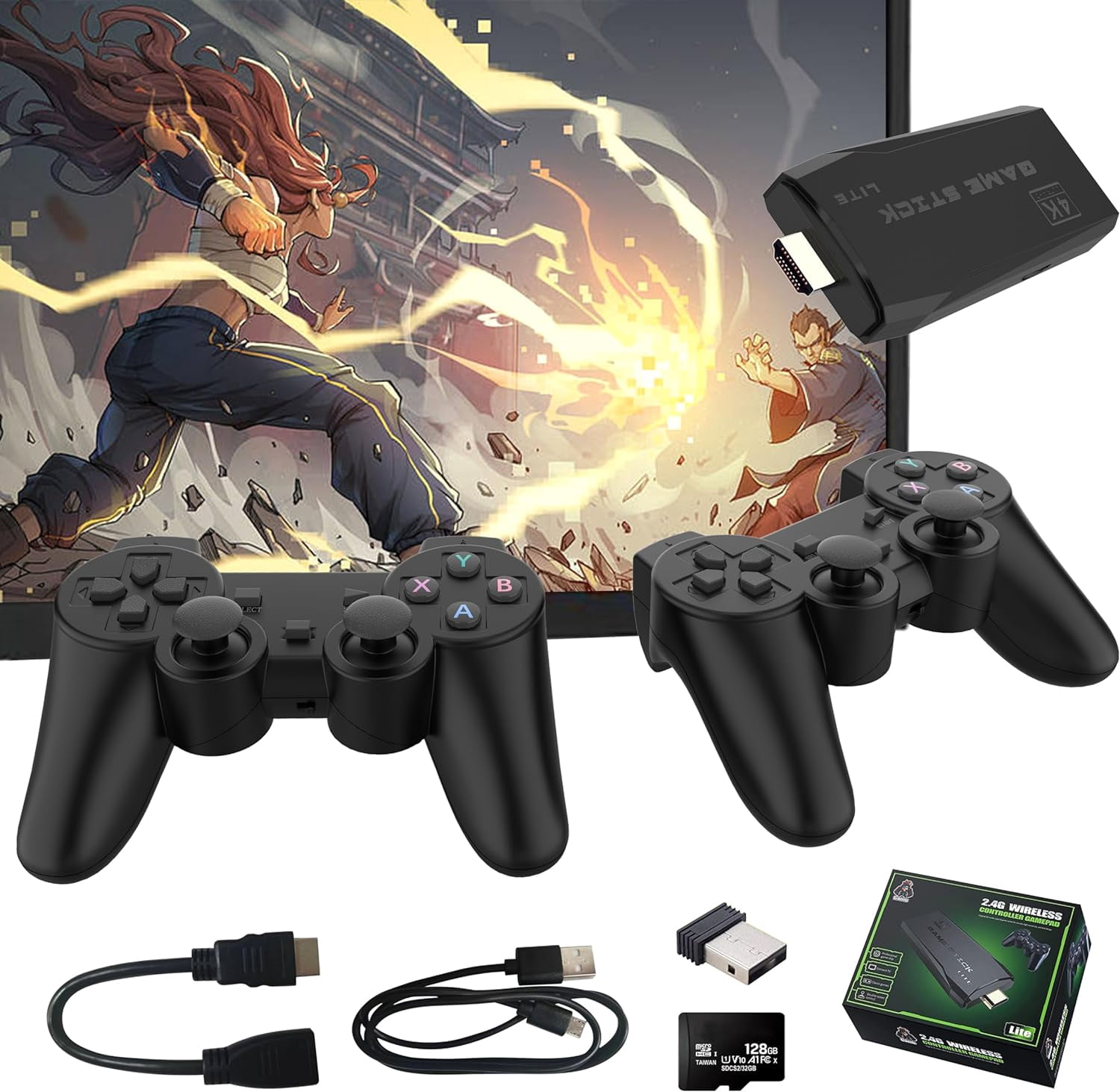 M8 Wireless Retro Game Console Built in 10,000+ Games & 9 Emulators Retro Game Stick Plug and Play Video Games for TV 4K HD Dual 2.4G Wireless Controllers (64)