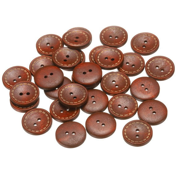 Uxcell 30pcs 36L Wooden Sewing Button 7/8"(23mm) 2 Holes Wood Round Craft Replacement Buttons for Sewing Clothing Pillow DIY Crafts Decoration, Red Brown