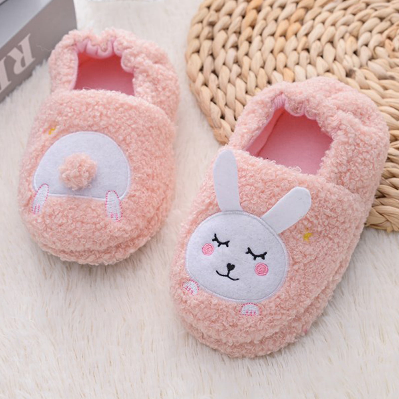 Kids Slippers Toddler Infant Baby Warm Shoes Boys Girls Cute Cartoon Animal Shape Soft Soled Slippers Rubber Winter Slippers Plush Home Shoes Slip On