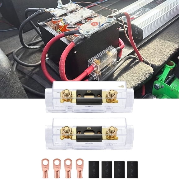 Nilight Copper Ring Terminal Fuse Holder 300A ANL with Heat Shrink Cover for 0-4 AWG Cables