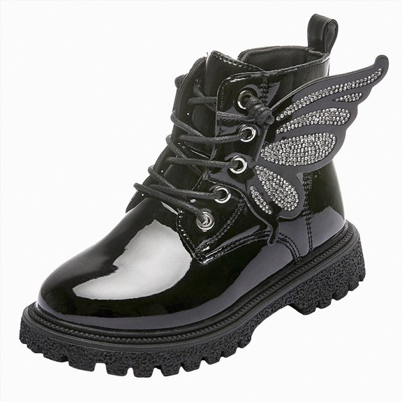 KPOPLK Toddler Girl Ankle Boots Low Heel Side Zipper Booties Fall Winter Little Girls Boots(10,Black)