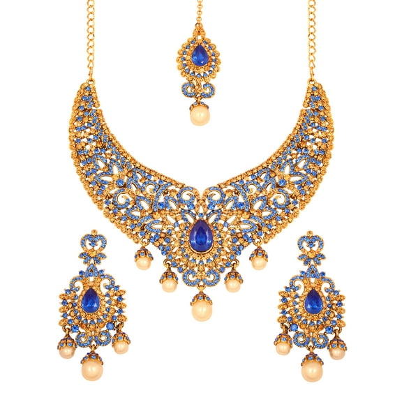 Sunsoul By Touchstone Indian Handcrafted Blue Yellow Rhinestone Gold Tone Jewelry Necklace For Women