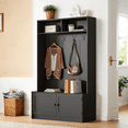 thumbnail image 3 of Black Hall Tree with Storage Bench, 70.9" Tall Entryway Bench with Shoe Storage, Coat Rack and Top Shelf, Freestanding Wooden Hall Tree with Bench for Entryway, and Hallway, 3 of 7