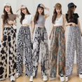 thumbnail image 2 of Pantalones anchos con pintura de tinta de seda de hielo para verano, pantalones anchos de gasa casuales de cintura alta y elásticos para mujer, 2 of 6