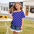 thumbnail image 4 of Fengqque Girl's off the Shoulder Tops Short Sleeve Loose Summer T Shirt Tops Polka Dot Print Cold Shoulder Tops Dark Blue-A 11-12 Years, 4 of 9