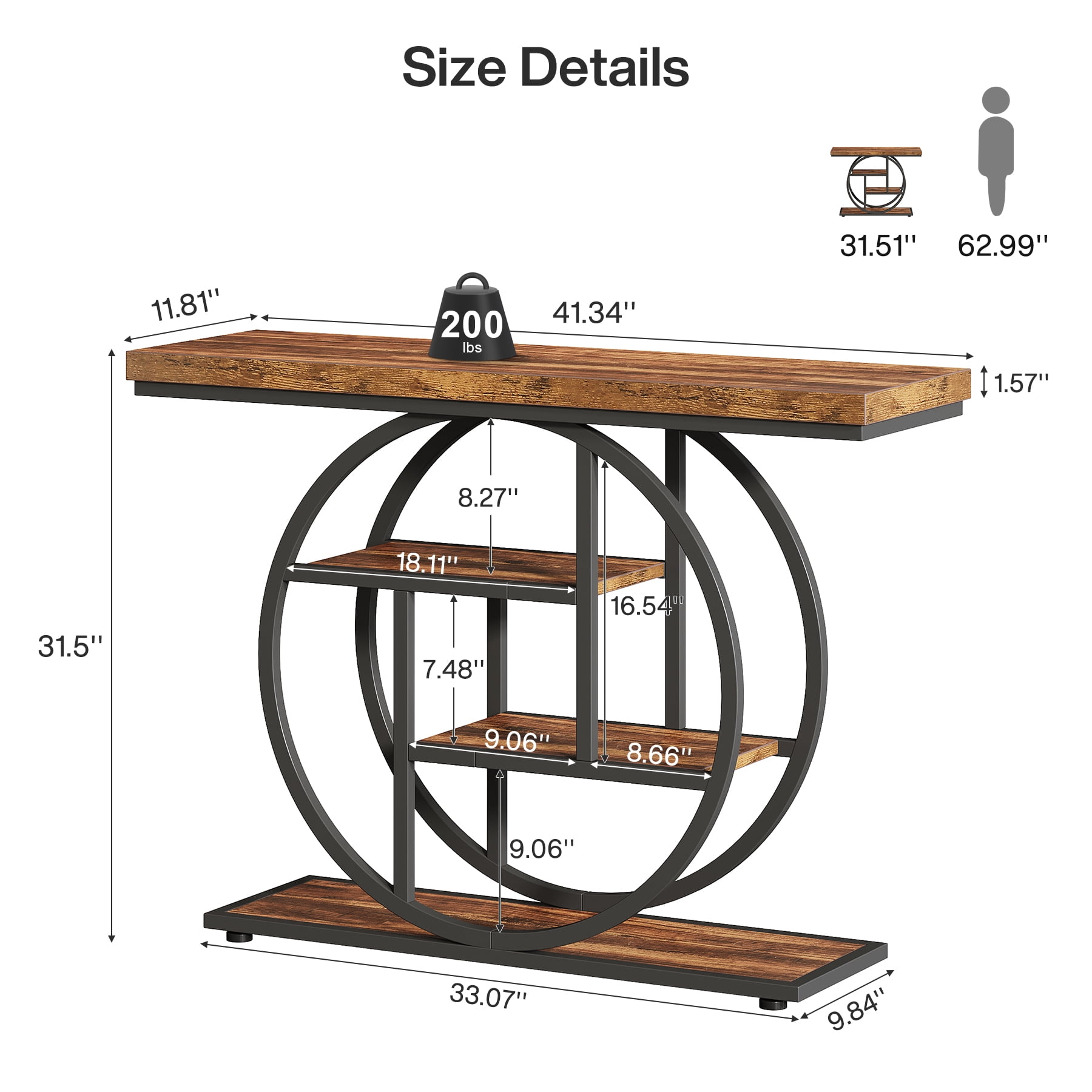 Fnova Console Table, Entryway Table with 4-Tier Storage Shelves, 42" Wood Modern Narrow Long Side Table, , Sofa Table, Accent Table for Living Room, Entryway, Hallway, Dark Brown and Black