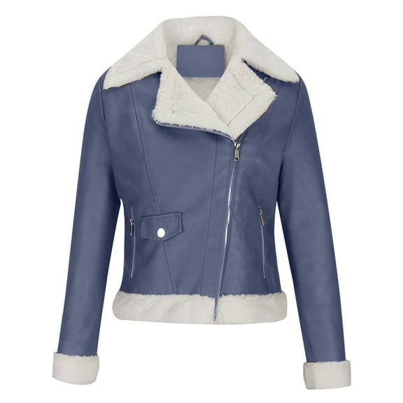 Dealovy Leather Jackets for Women Thicken Fleece Lined Winter Coats Sherpa Motorcycle Biker Jacket