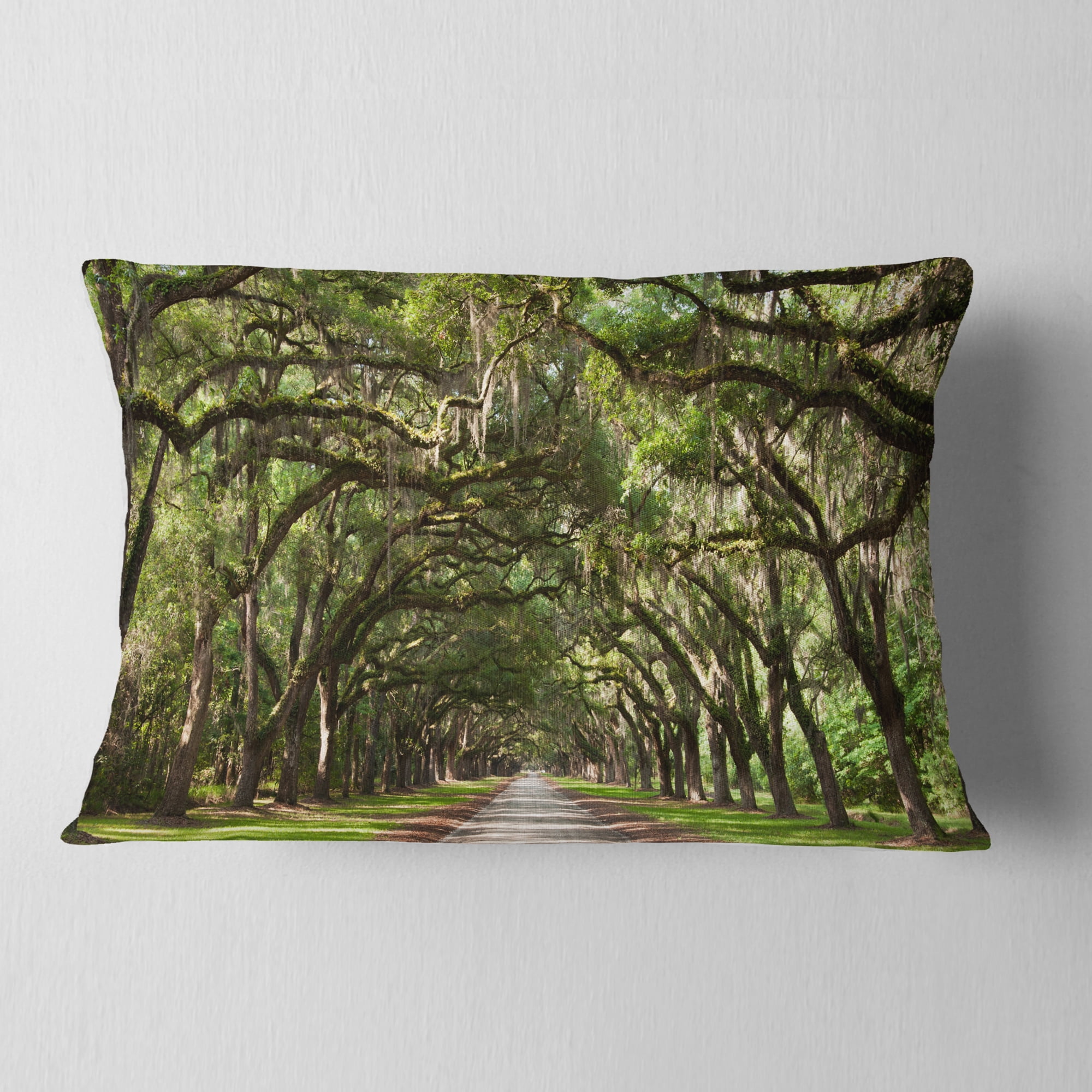 Designart Live Oak Tunnel - Photography Throw Pillow - 12x20