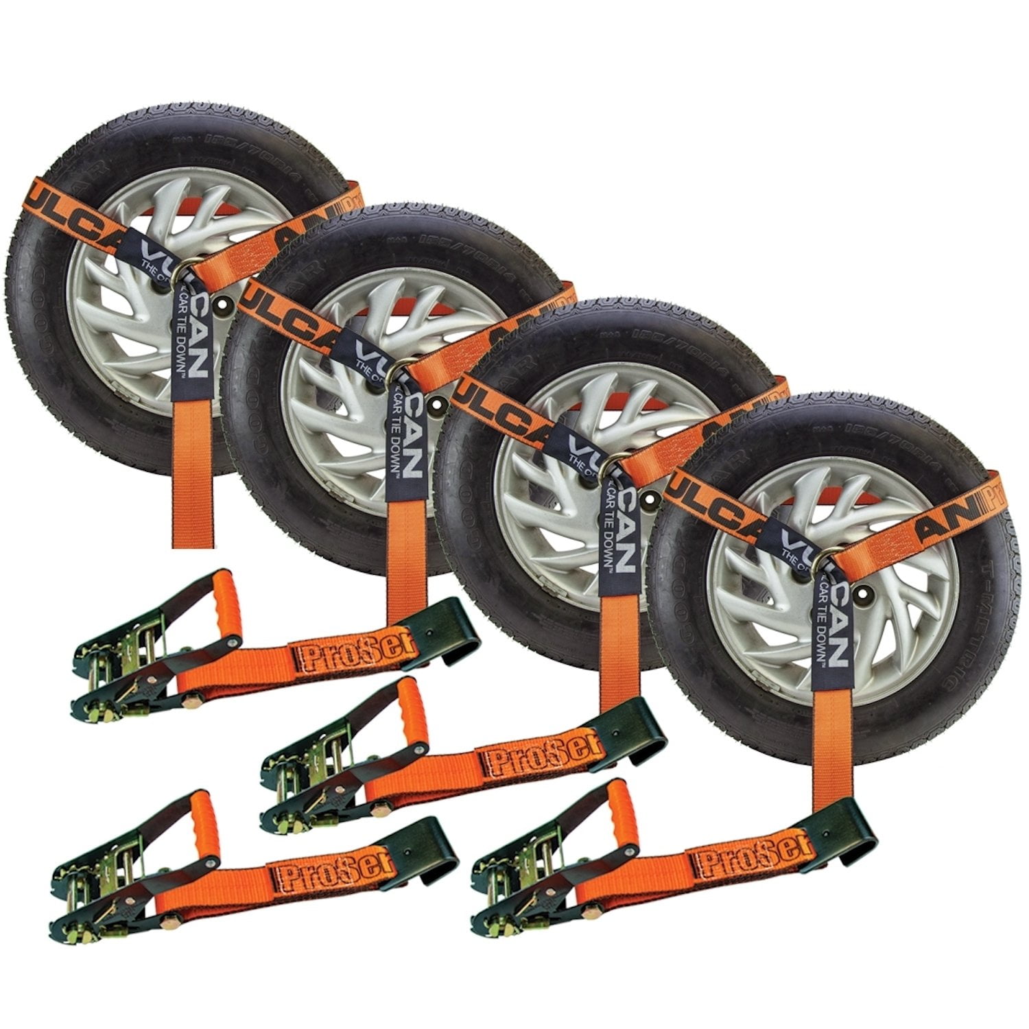 VULCAN Car Tie Down with Flat Hooks Lasso Style 2 Inch x 96 Inch