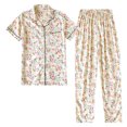thumbnail image 3 of Pijama de algodón artificial para mujer, pantalones de verano de manga corta, fino algodón de carnero, seda, ropa informal para el hogar, conjunto de dos piezas transpirable, 3 of 6