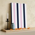 thumbnail image 3 of Ships Next Day Canvas Wall Art 11"x14", Pink Navy Blue Striped Wood Framed Canvas Print Painting, Farmhouse Stripe Art Ready to Hang Small Picture Wall Decor for Home Bathroom Bedroom Hallway, 3 of 9