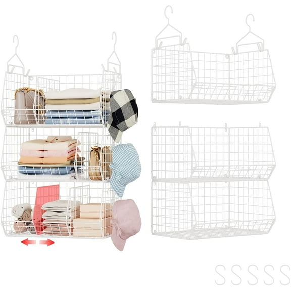 3 Tier Closet Hanging Shelves with Divider, Extra Large Closet Organizers and Storage, Clothes Hanging Organizer Clothing Sweaters Shoes Handbags Clutches Accessories-White