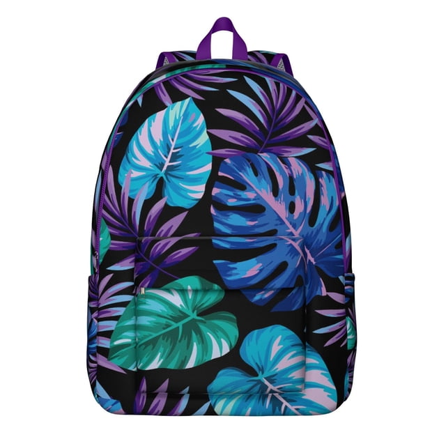 Palm Inspired Floral Backpack, Hawaiian Tropical Leaf School Bag with Jungle Leaves Pattern, Vibrant Summer Design, Beach Vacation Aesthetic
