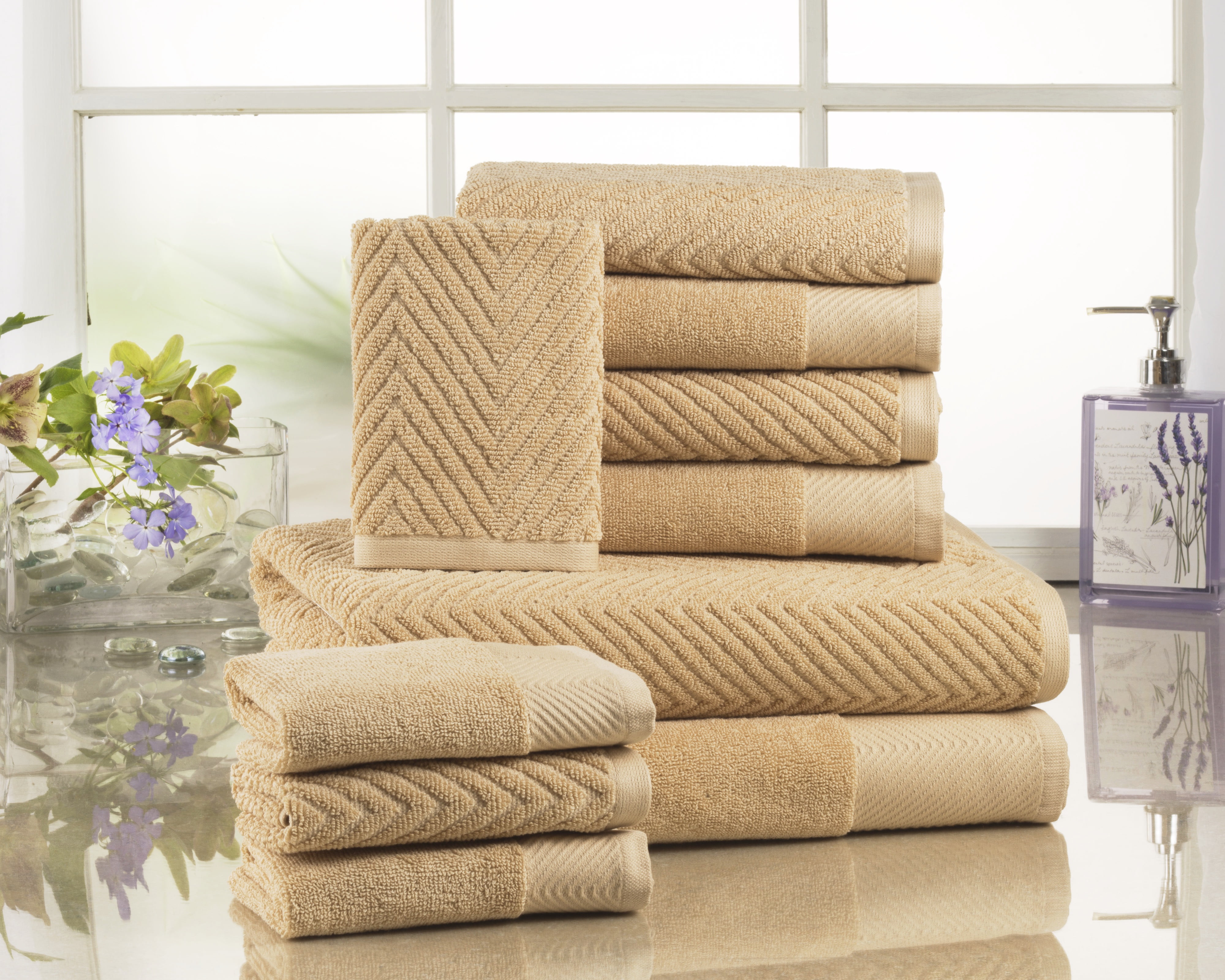 Addy Home Premium Chevron 10 Piece Bath Towel Set (2 Bath, 4 Hand & 4 Wash) Beige