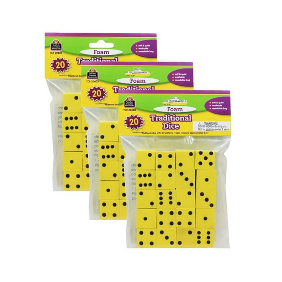 Teacher Created Resources Foam Traditional Dice, 0.75", 20 Per Pack, 3 packs