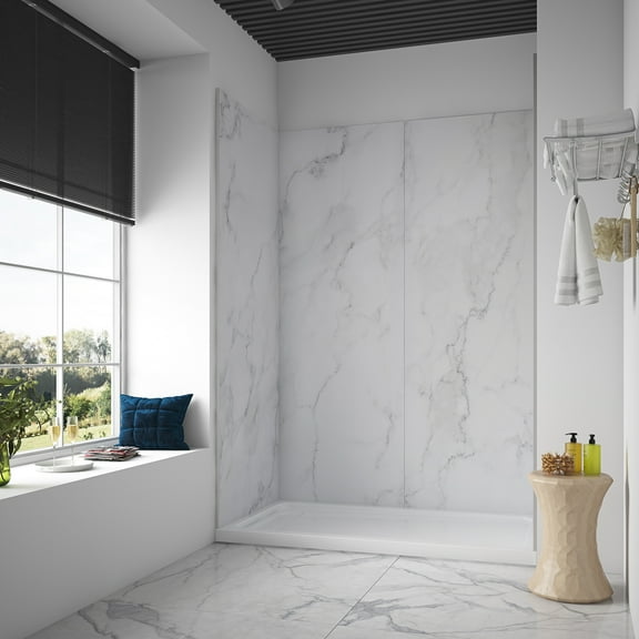Ove Decors Arroyo 60 in x 80 in 4-Piece Shower Surround Back and Side Wall Panels in Carrara finish
