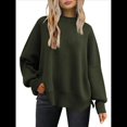 thumbnail image 1 of Suéteres de Murciélago Extragrandes para Mujer, Conjuntos de Otoño 2025, Suéteres de Cuello Redondo de Punto con Abertura Lateral, Tops de Moda. Verde L, 1 of 9