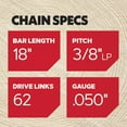 thumbnail image 4 of Oregon 18" Chainsaw Bar and S62 Chain Combo with Lubri-Tec for Echo Craftsman Poulan & More, 4 of 10