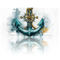 1 Pcs 2D Flat License Plate Covers & Frames, Anchor with Ship Wheel For Decorative Front, Waterproof For Decoration Aluminum License Plate Covers & Frames Cover For Men Women, 12" X 6"