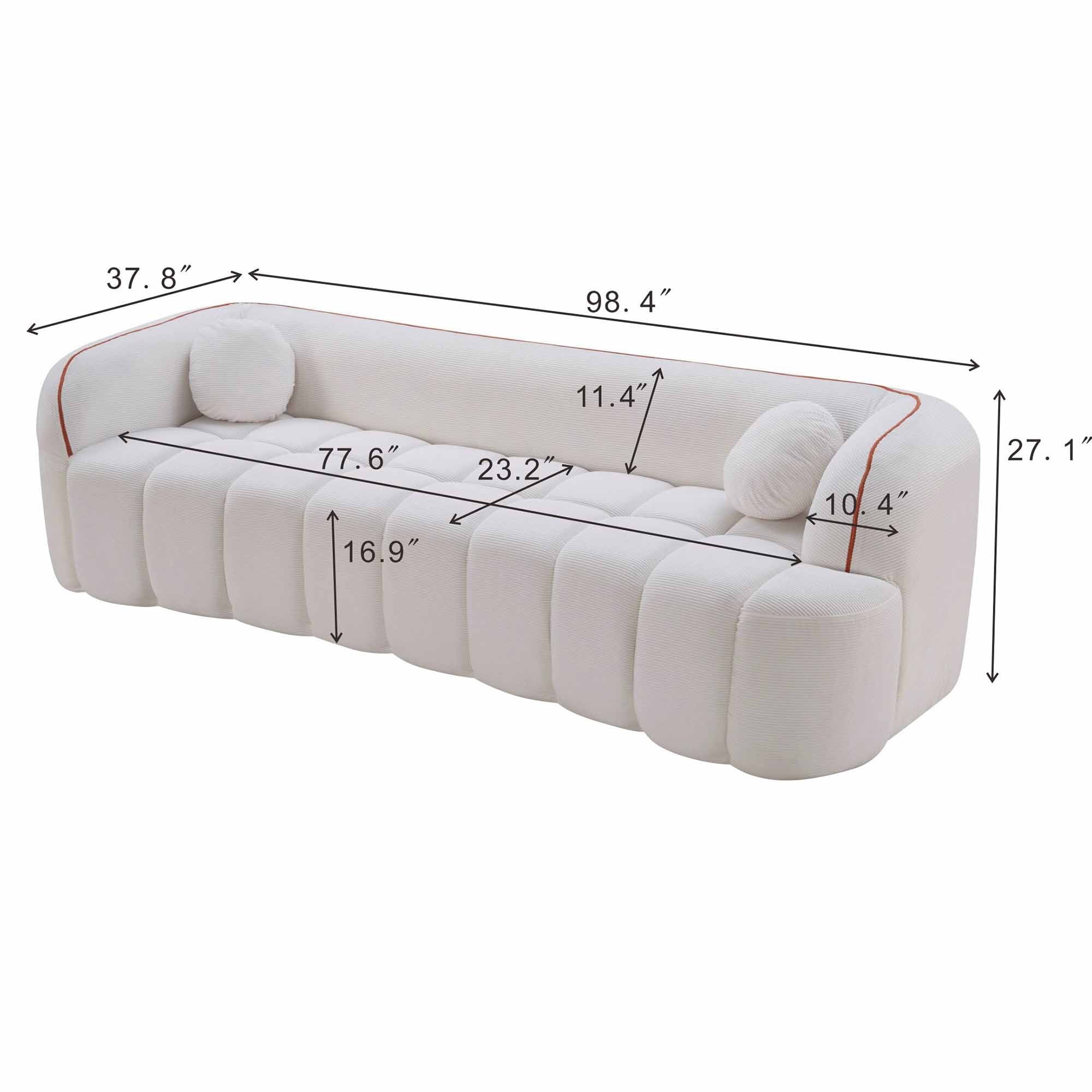 Lunale 98" Curved Bonelessd Sofa, 3-Seater Cloud Couch, No Assembly Required, Modern Corduroy Bubble Sofa for Living Room, Beige