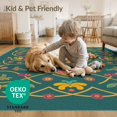 thumbnail image 3 of ODIKA 4'x6' Teal Botanical Tendril Design Washable Area Rug Ornate Symmetrical Floral Motifs With Golden Scrollwork Border And Central Stain Resistant, Low Pile, Easy Care for Dorm Room, Small Living, 3 of 6